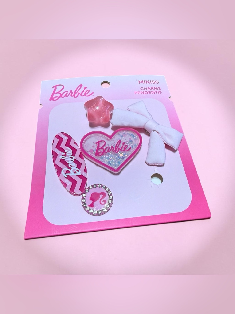 Barbie Pink & White Crock Charm Set with Heart, Bow & Star Charms